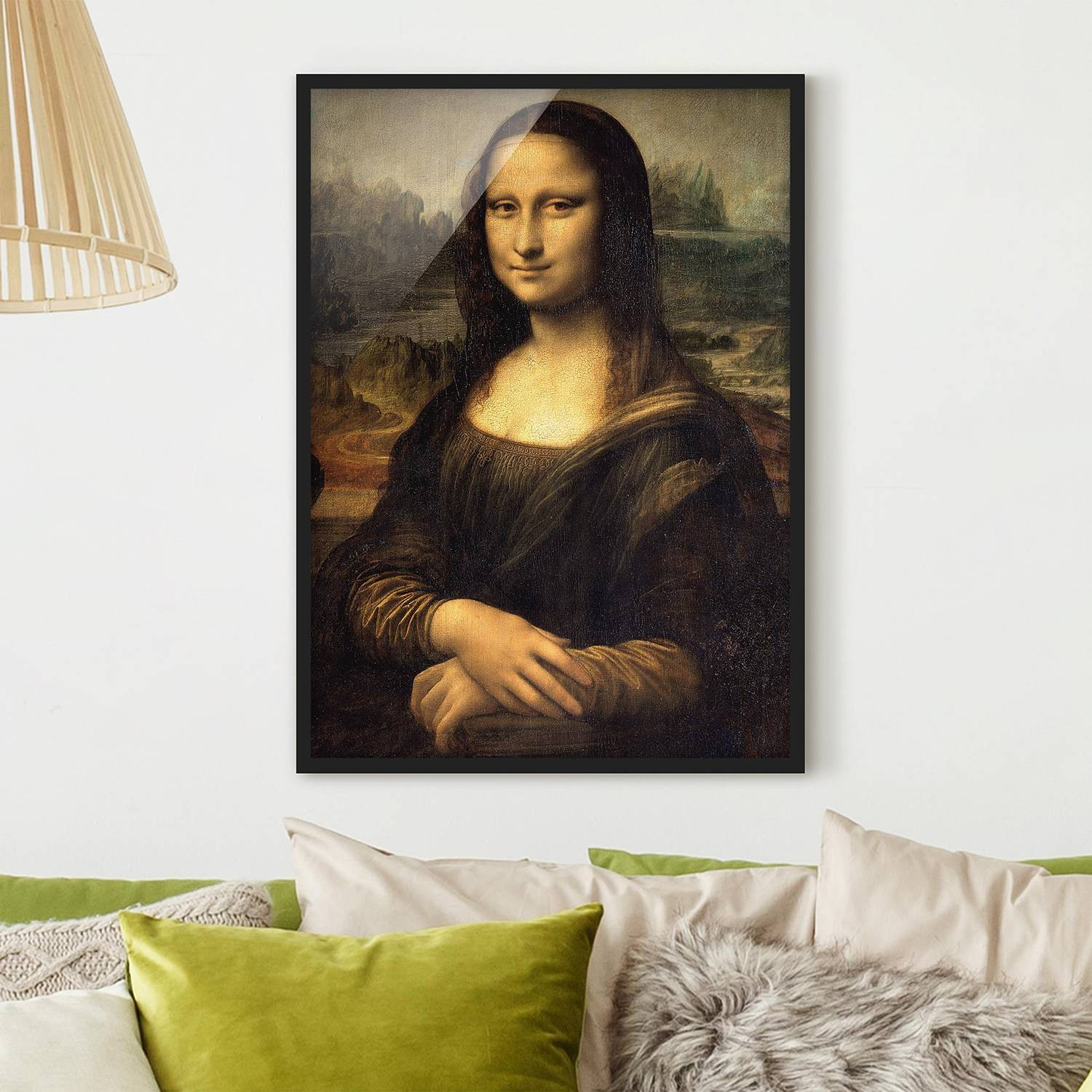 home24 Leonardo da Vinci Mona Lisa papier poster met houten frame, groen, 50 x 70 cm