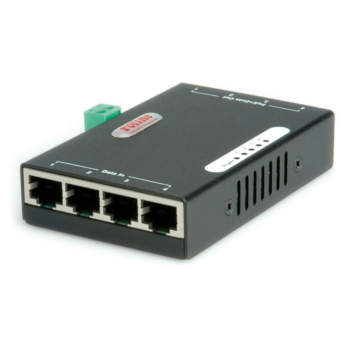 Roline Gigabit Ethernet PoE Injektor, 4 Ports (802.3af (PoE), 802.3at (PoE+), 120 W) (21.13.1198)