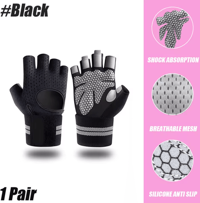 Inspire Curations Weightlifting Gloves With Wrist Support For Gym CrossFit And Strength Training black s