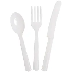 Plastik Besteck weiss 18 tlg. Löffel Messer Gabeln