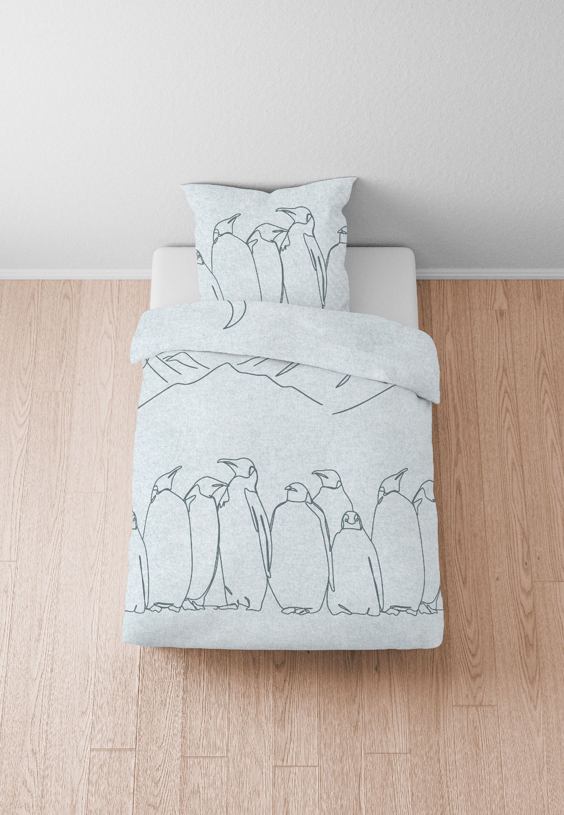 home24 Flanellen beddengoed Pinguïn blauw