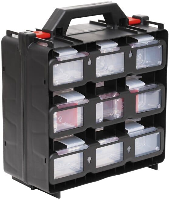 Boîte à outils avec 12 récipients extractibles STIER vide, 1,8kg, 300 x 145 x 330 mm, Organisateur outils, Rangement outils (903047)
