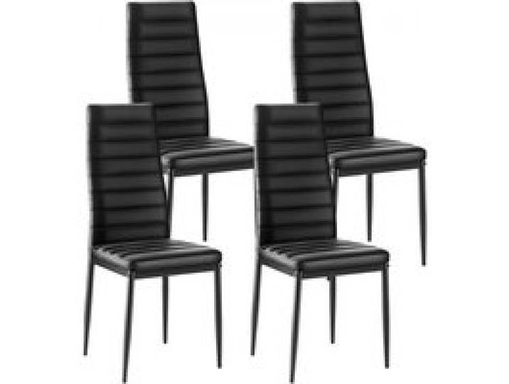 VEVOR moderner Esszimmerstuhl (4 Stk.) eleganter gepolsterter Leder-Beistellstuhl (136 kg belastbar) für Esstische, platzsparender Küchentischstuhl mit dicken Kissen & Metallbeinen, Schwarz Café