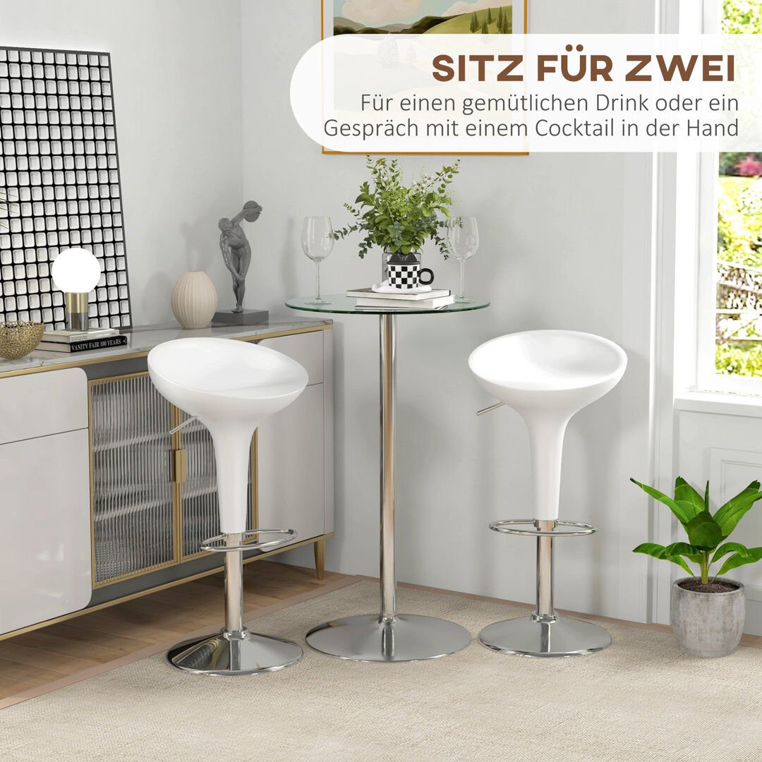 Metro Neomi Round Bar Table for 2 People, High Pub Table with Tempered Glass Top Clear