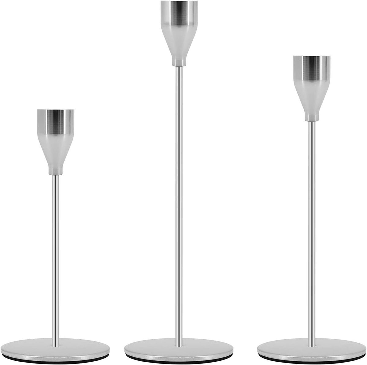 Allecto Plus Set van 3 kandelaarhouders voor taper kaarsen - Zilverkleurig