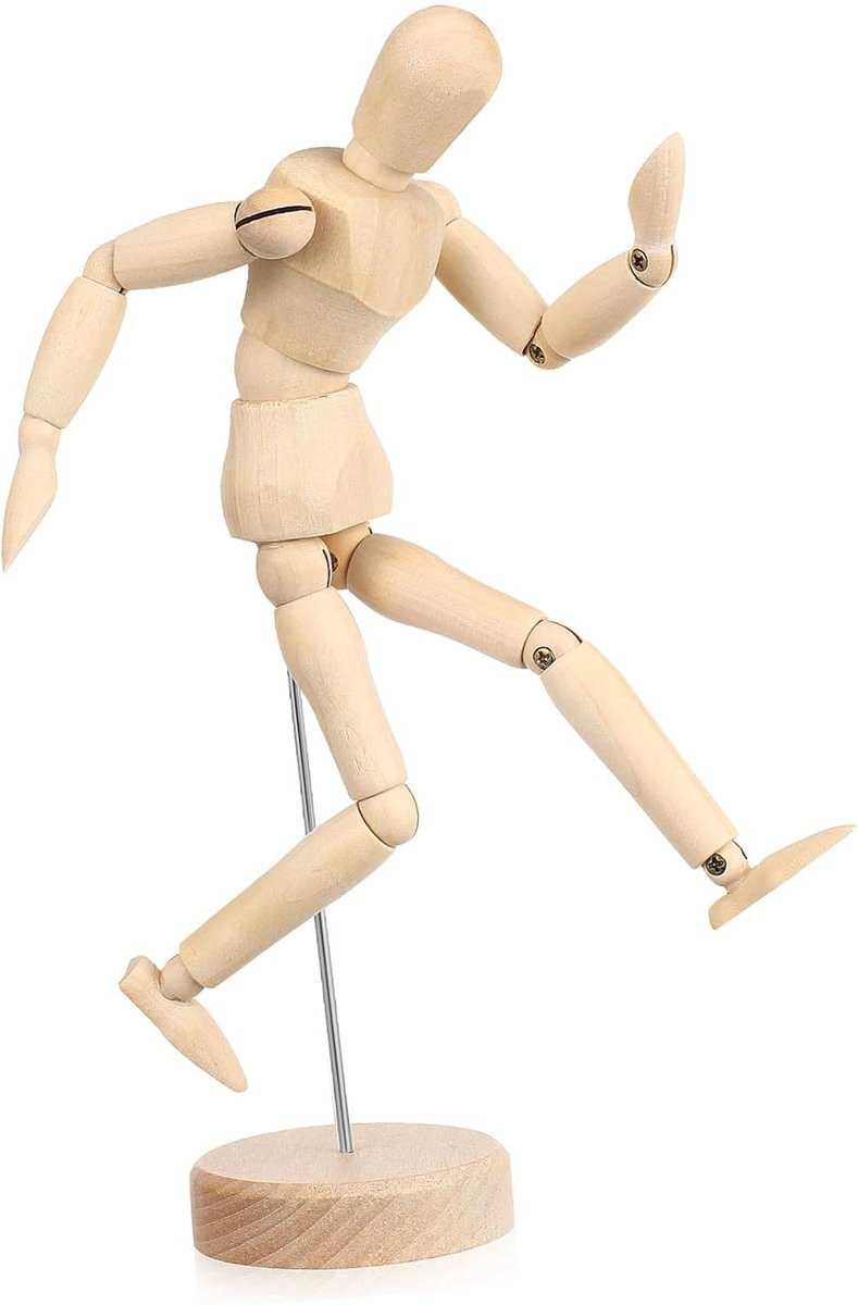 Houten Tekenpop Modelpop voor Kunstenaars met Beweegbare Gewrichten - 21,6 cm - Meerkleurig