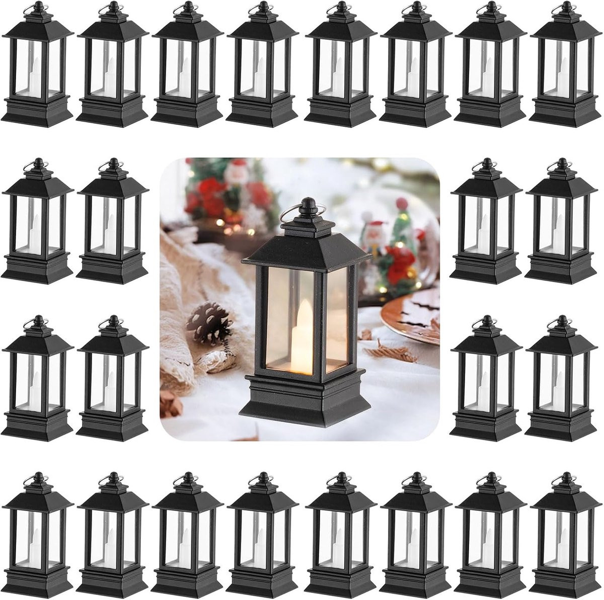 Set van 24 Mini LED Lantaarns Zwart - Weerbestendige en Roestvrije Decoratie voor een Feestelijke Sfeer