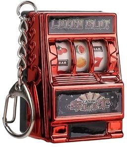 DynamicDeals Lucky Spin Mini Slot Machine Keychain Toy For Stress Relief & Pocket Arcade Fun red