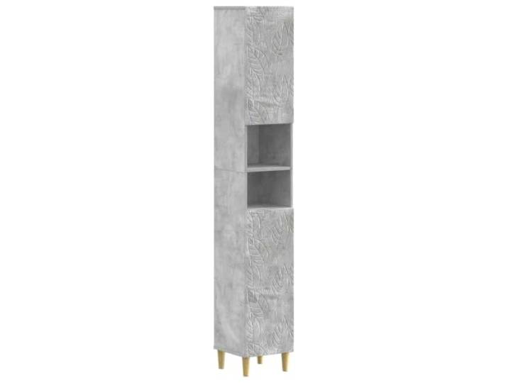 WEMYUFURN Badezimmerschrank mit Offenem Regal, Betongrau, Holzwerkstoff Offenes Regal für schnellen Zugriff, mehrere Fächer, schlankes Design, vertikale Struktur, Tür links oder rechts