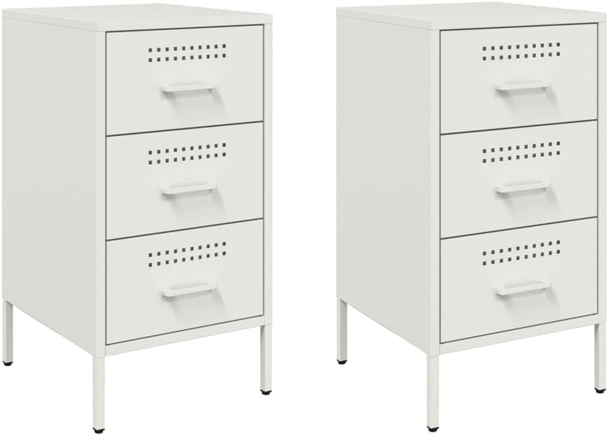 Set van 2 Nachtkastjes in Wit Industrieel Stijl van Cold Rolled Staal
