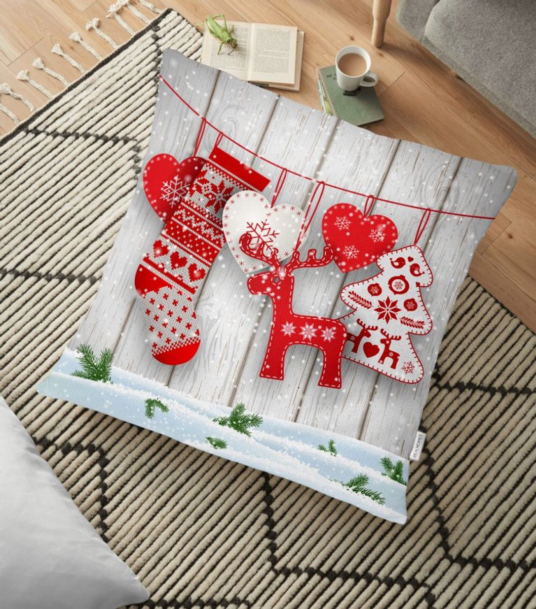 De Groen Home Kussenhoes Kerstsokken - 70 x 70 cm
