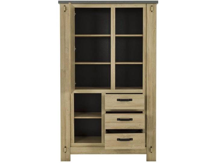 Buffet Haut BROCELIANDE – Finition Chêne Clair – 1 Porte + 3 Tiroirs – 124 × 50 × 202 cm – GAMI