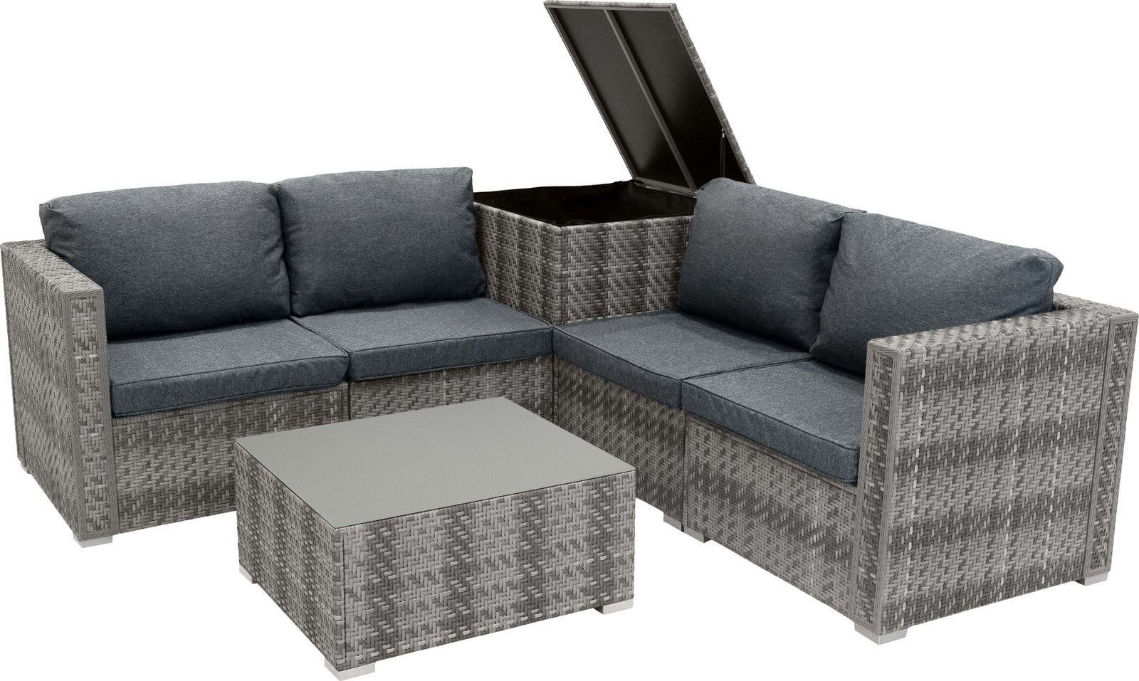 Monster Shop 6-delige modulaire rieten meubelsset voor tuin of terras, grijs