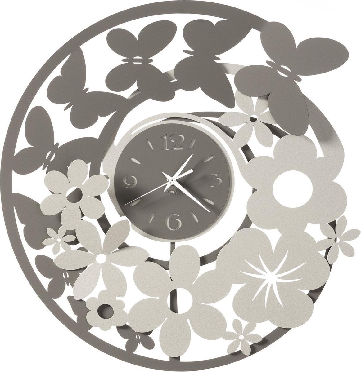 MadDeco Wandklok Arti Mestieri met Vlinders - Grijs - Groot - Analoog