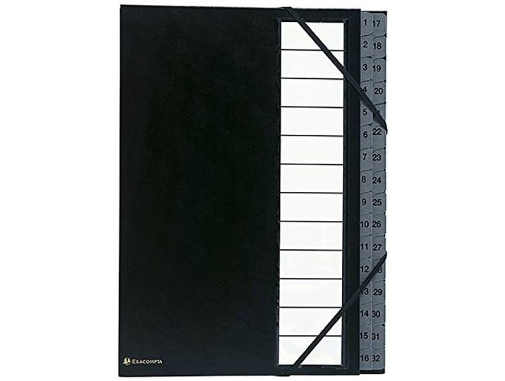 Exacompta - Réf. 56032E - 1 trieur Ordonator - avec élastiques - couverture rigide en carton - onglets imprimés plastifiés de 1 à 31 - 32 compartiments - dim 23\,5 x 33\,5 cm - pour A4 - couleur noir