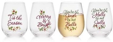 Pfaltzgraff Winterberry Set of 4 Stemless Wine Glasses with Sentiments, 19 Oz