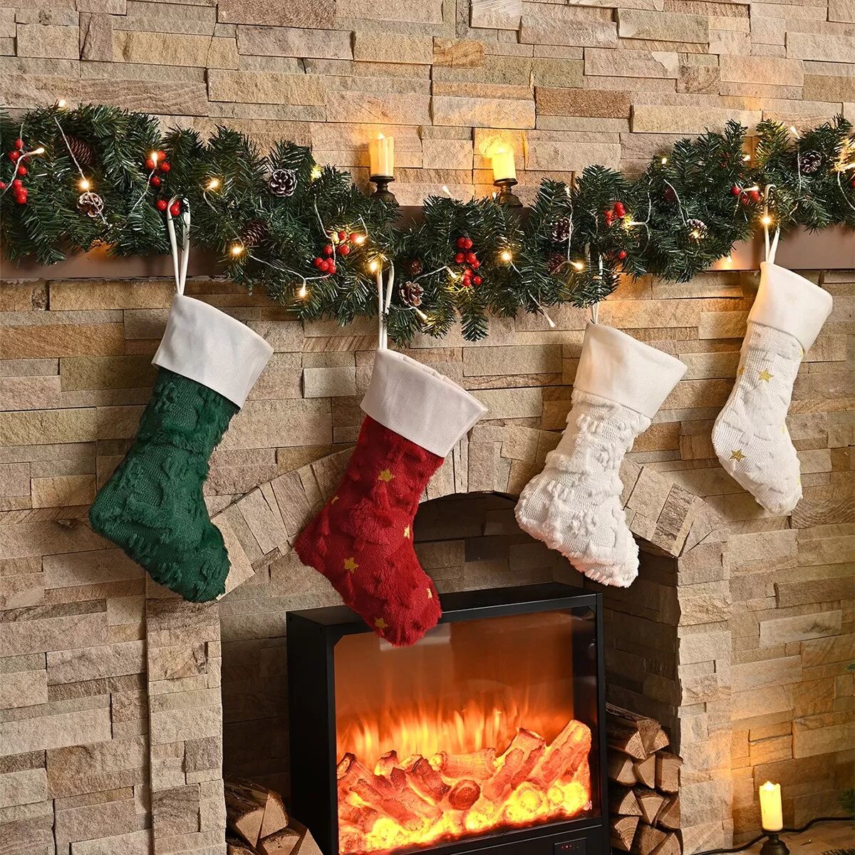 INF Chaussette de Noël Étoile Rouge - Décoration Festive de Fêtes