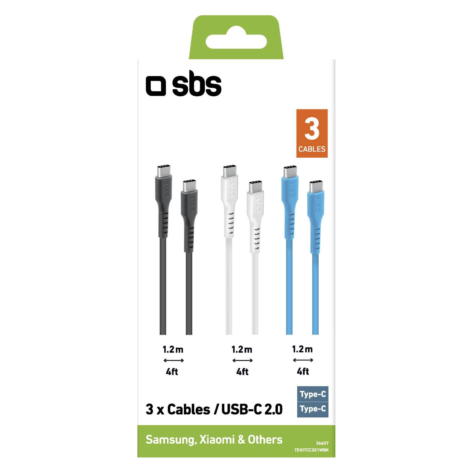 SBS USB-C - USB-C Lade- und Datenkabel-Set in 3 Farben (1.20 m, USB 2.0) (TEKITCC3X1WBK)