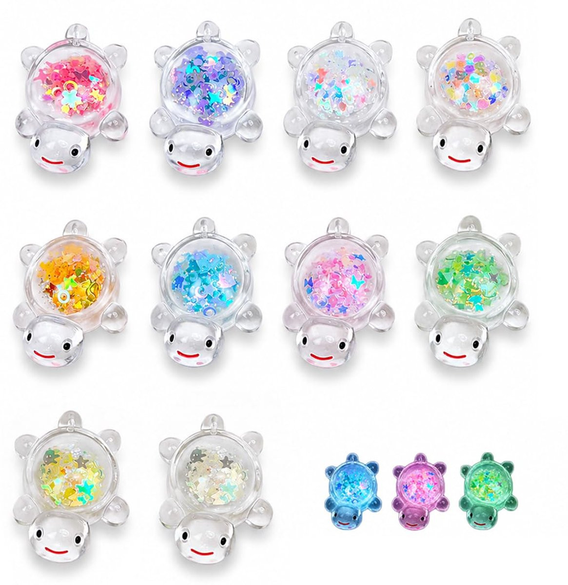 Set van 10 mini-schildpadden figuren van acryl met glitters
