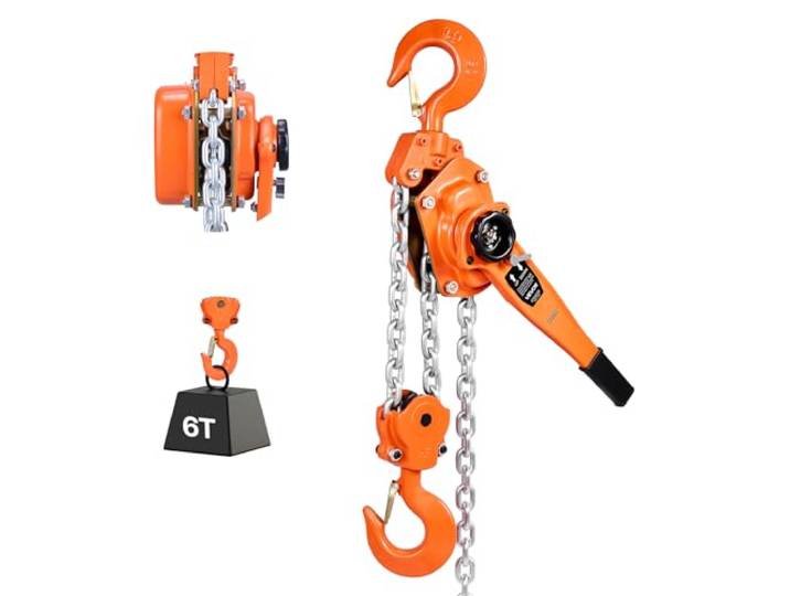 VEVOR Palan à Chaîne à Levier Manuel\, Charge 6 t\, avec Chaîne en Acier Allié G80 de 3 m\, Frein Mécanique à Double Cliquet\, Crochets Rotatifs 360°\, pour Entrepôts\, Chantiers de Construction\, Garages