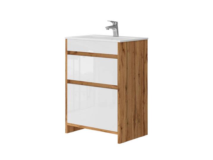 Vicco Waschbeckenunterschrank Detmold, Goldkraft Eiche, 2-teilig, Eichefarben, nicht einzeln stellbar,Rechteckig, 60x81.9x39 cm, Badezimmer, Badmöbelsets & Badmöbelserien, Badmöbel-Sets