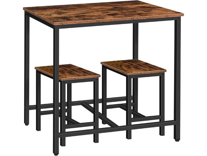 Hoobro Bartisch Esstisch Set 3-teilig Tisch + 2 Hocker Industrial platzsparend (3-teilig (1 Tisch + 2 Hocker), 3-teiliges Set platzsparend