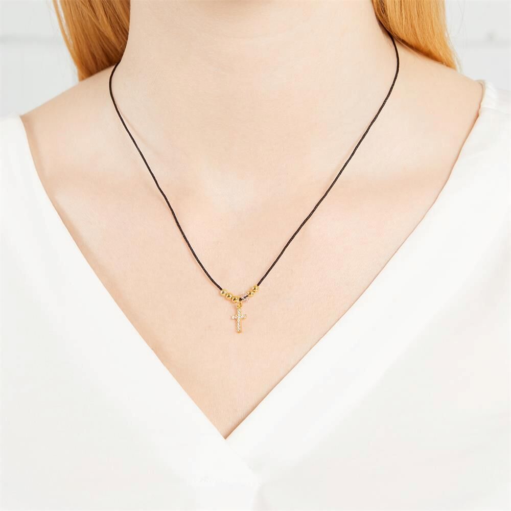 Unique Textilkette vergoldetes 925 Silberkreuz gold