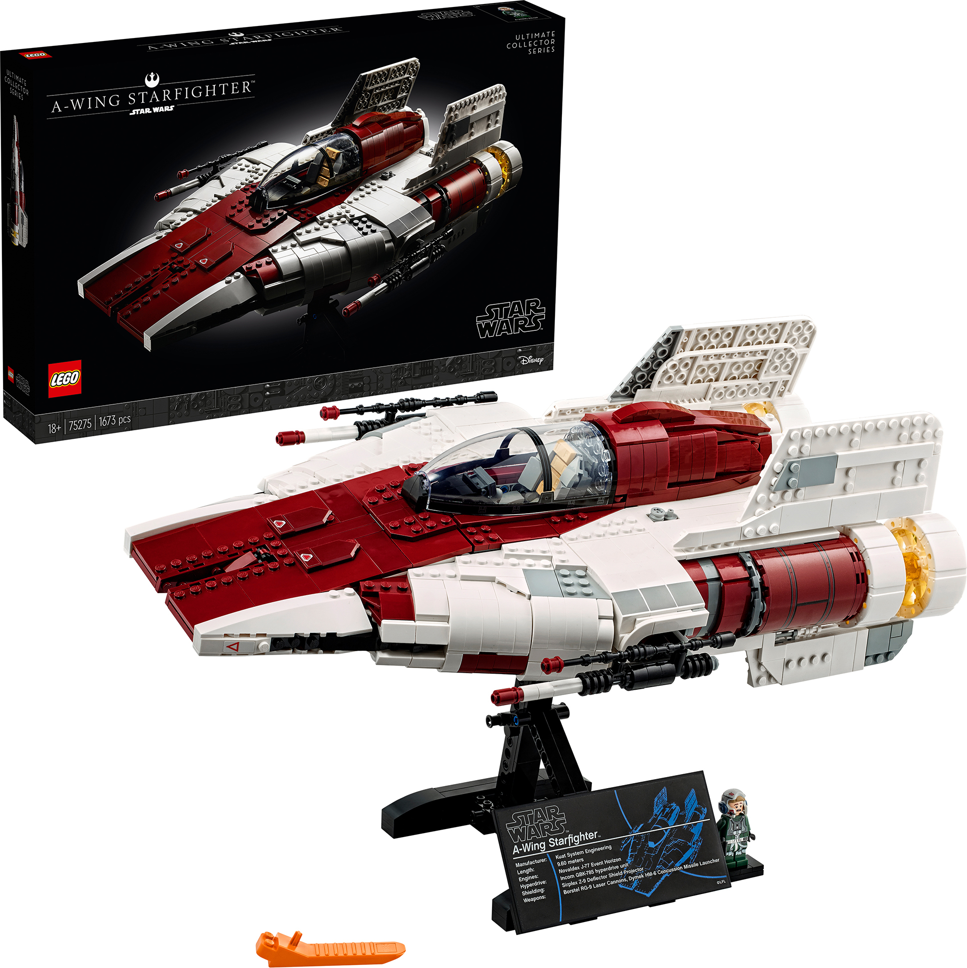 LEGO 75275 Star Wars A-wing Starfighter Set für Erwachsene, Fanartikel, Sammlerstück, Raumschiff mit Minifigur und Infotafel