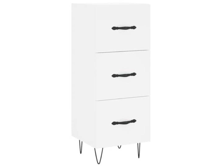 GHVBNMF Sideboard Weiß 34,5x34x90 cm Beistellschrank mit 3 Schubladen Kompakte Kommode fürs Wohnzimmer und Schlafzimmer mit stabilen Metallbeinen und robuster Oberplatte für Dekoration.