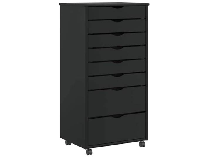 Kommode auf Rädern, Moss, Schwarz, Massivholz, Kiefer, 8 Schubladen, 53 x Flexible Räder, massives Kiefernholz, 8 Schubladen, einfache Reinigung, vielseitig einsetzbar