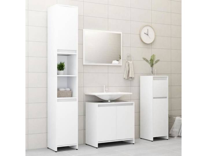 6691 SALE HOT Ensemble de meubles de salle de bain Décor - Colonne Salle de bain complète 4 pcs Blanc Aggloméré