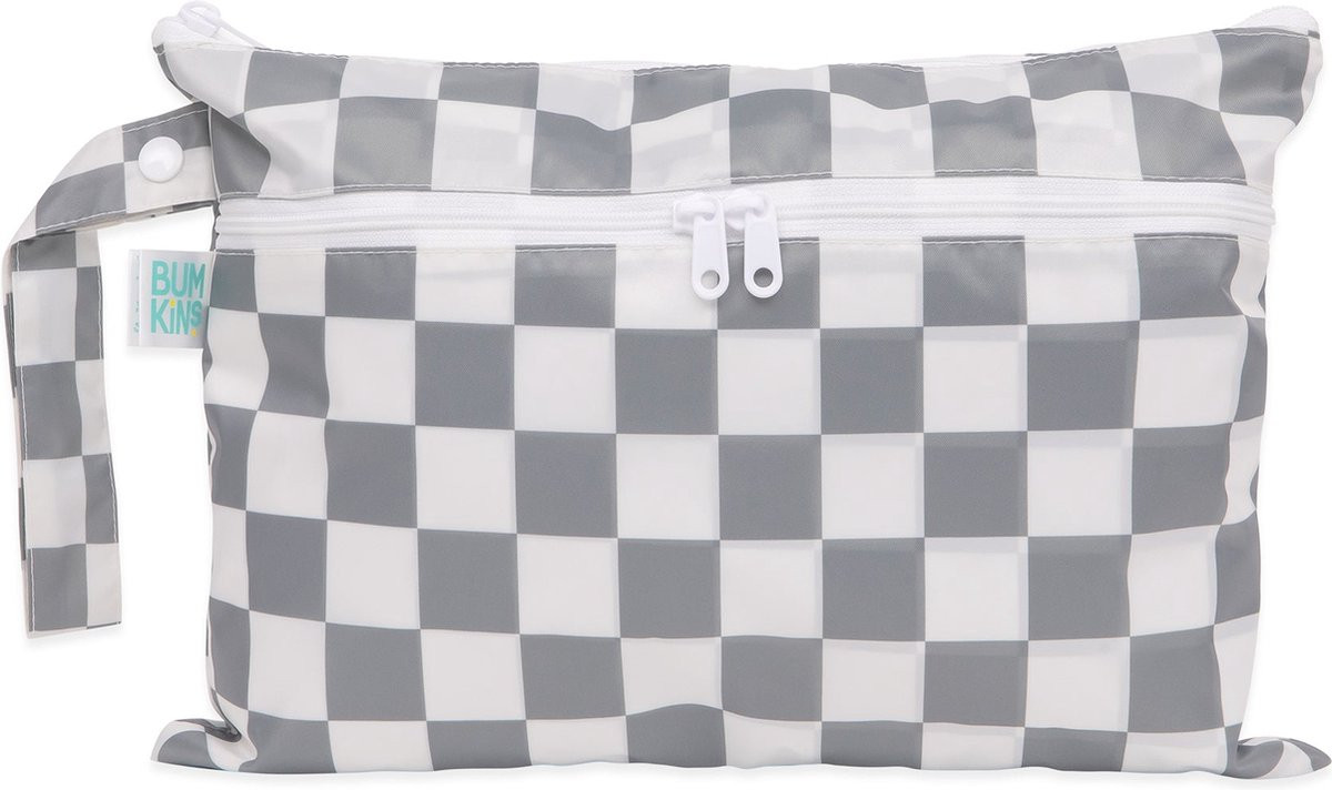 Bumkins Wet/Dry Clutch - Compacte waterdichte wetbag met 2 vakken - Charcoal Check - 32 x 23 cm