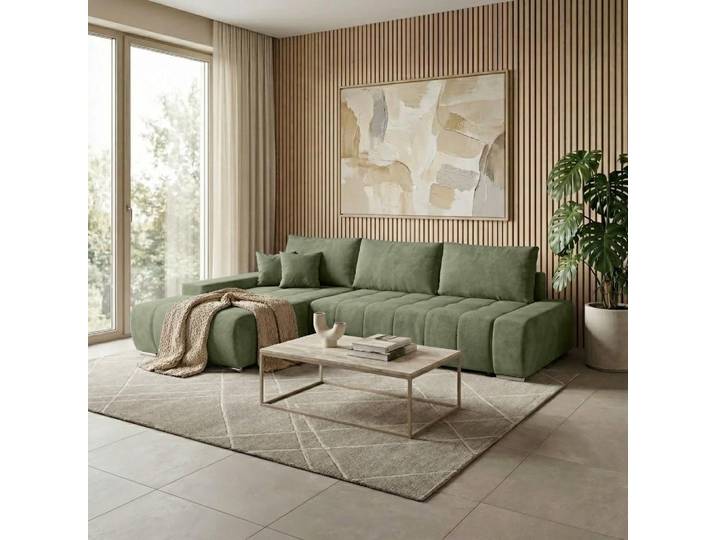 Beautysofa DRACO L Ecksofa mit Schlaffunktion & Bettkasten 267 cm - Schlafsofa, Bettsofa, Couch L-Form, Seitenausführung Links – Dunkelgrün Velo 629