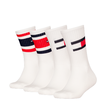 Socken TOMMY HILFIGER "TH KIDS SOCK 4P FLAG & SPORT STRIPE ECOM", Kinder, Gr. 35-38, weiß, Baumwolle, Elasthan, Polyamid, Socken Socken, mit verstärkten Fersenbereichen