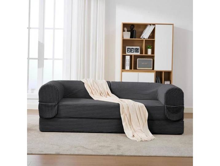 Canapé convertible 2 places - KOMHTOM - Canapé convertible 2 places - Velours côtelé gris - 190x78x65 cm