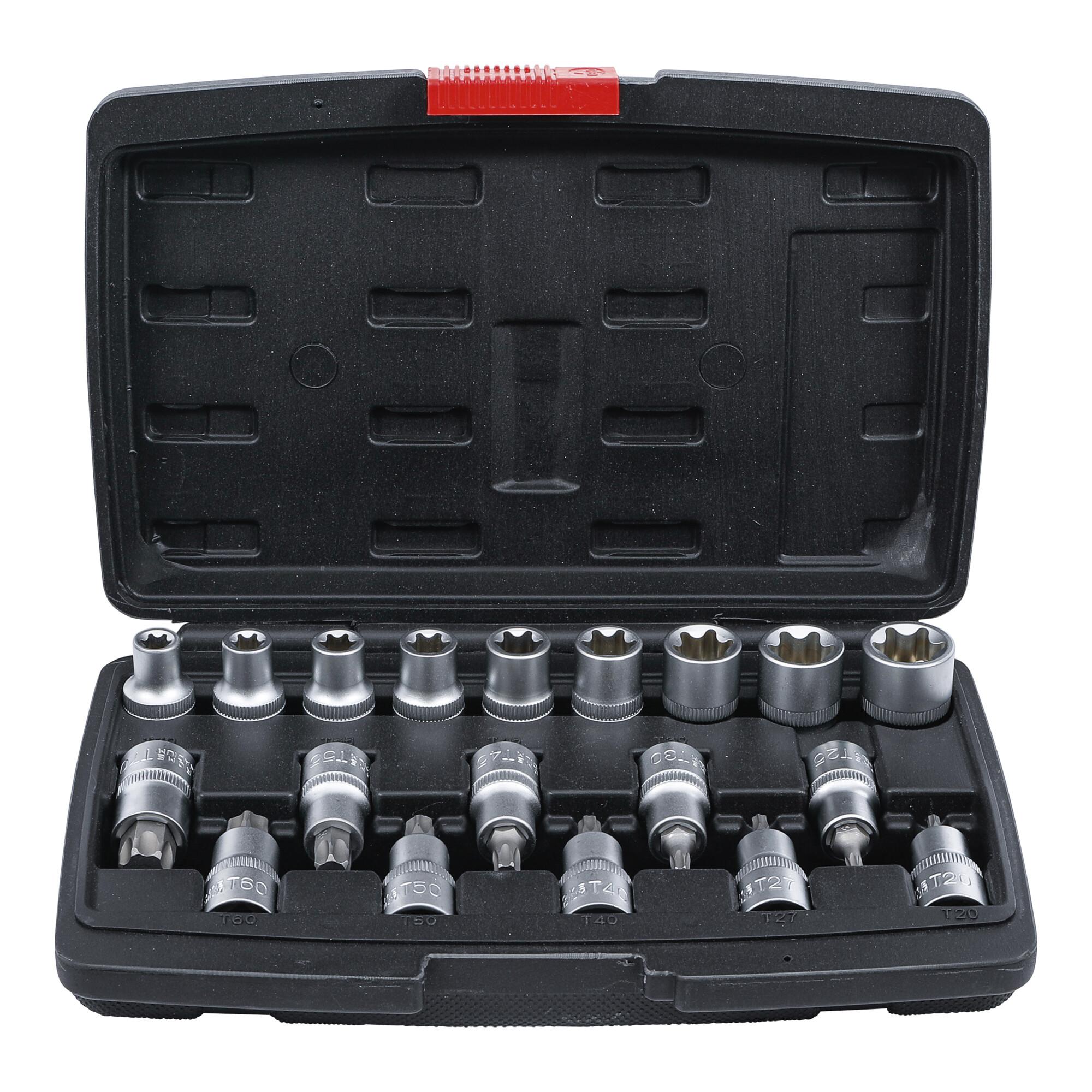 BGS Do it yourself Bit-Einsatz-/Steckschlüssel-Satz Antrieb Innensechskant 12,5 mm T-Profil (für TX)/E-Profil 19-tlg. (95100)
