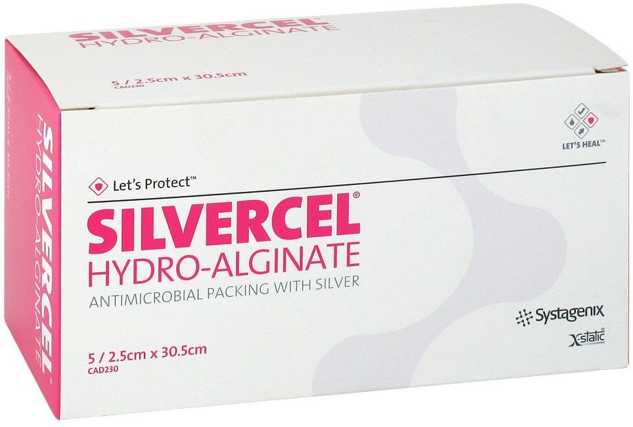 Silvercel Hydroalginat Tamponade 2,5x30,5cm 5stk