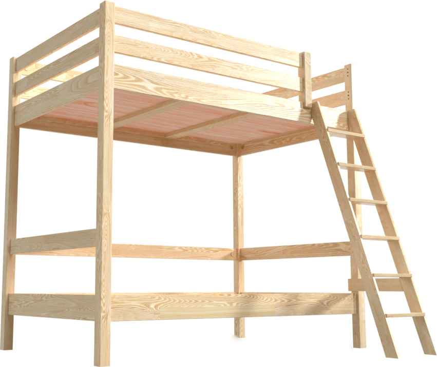 Etagenbett 2-Sitzer 120x200 für Erwachsene Treppe Holz Sylvia - Naturlack