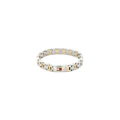 Gliederarmband TOMMY HILFIGER "H-LINK", gold (edelstahlfarben, blau, rot, weiß, gelbgoldfarben), Armbänder, Damen, 19cm, Edelstahl, Gliederarmband
