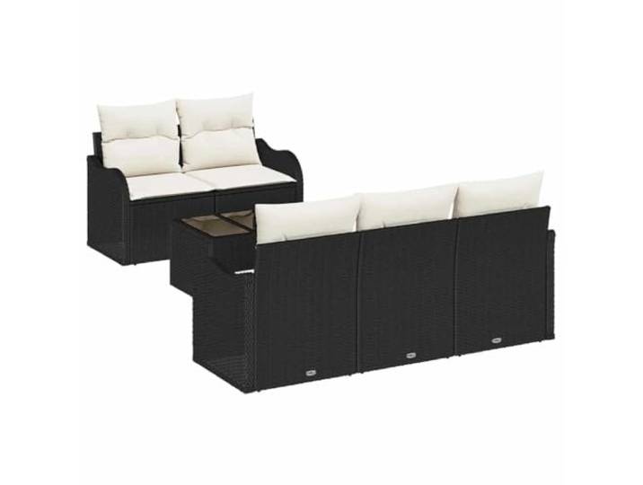Garten Sofa-Set aus Polyrattan 6 Elemente Schwarz Creme Modulares Sofa mit Armlehnen, Tisch im Set, Polyester auf der Sitzfläche, UV- und feuchtigkeitsbeständig