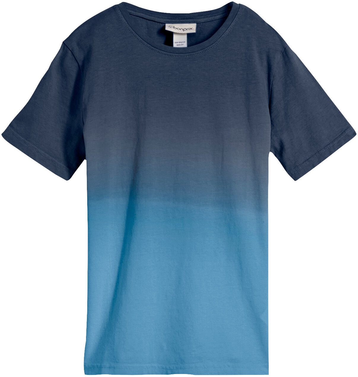 T-Shirt BONPRIX, Jungen, Gr. 176/182, blau (dunkelblau, kristallblau), Obermaterial: 100% Baumwolle, Shirts T-Shirt, aus reiner Baumwolle, mit Farbverlauf, Kurzarm-Design dunkelblau, kristallblau 176/182