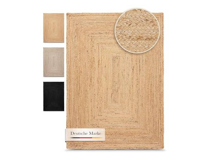carpetfine Jute Teppich Nele Boho 160x230 cm Beige aus 100 % Jute, handgewebt, Naturfaser, für Fußbodenheizung geeignet, für Wohnzimmer, Schlafzimmer und Esszimmer
