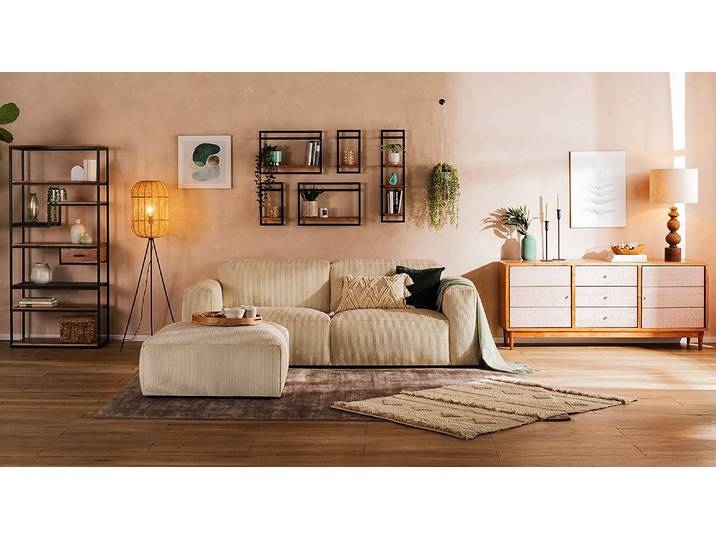 Polsterhocker 92 x 42 x 92cm Beige/Creme Cordstoff Lola: Creme
