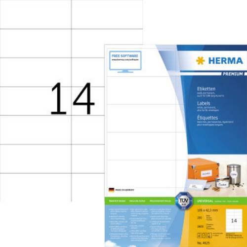 Herma 4625 Universal-Etiketten 105 x 42.3mm Papier Weiß 2800 St. Permanent haftend Tintenstrahldrucker, Laserdrucker