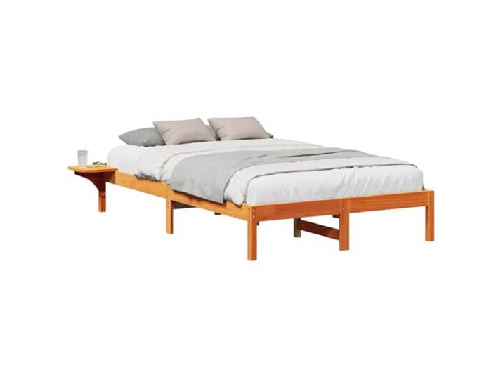 PUGYNBK Bettgestell aus massivem Kiefernholz, 135 x 190 cm Modernes Design, fertige Rückenlehne, fester Lattenrost, einfache Reinigung, Loft-Stil