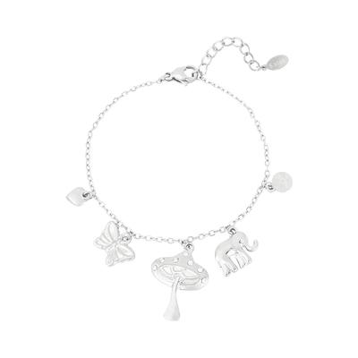 Charm-Armband ADELIA´S "Armband Charmarmband mit Schmetterling, Pilz und Elefant, 18 cm", silber (silberfarben), Armbänder, Damen, yehwang_18, Edelstahl, Charm-Armband, stylisch mit Schmetterling, Pilz und Elefant
