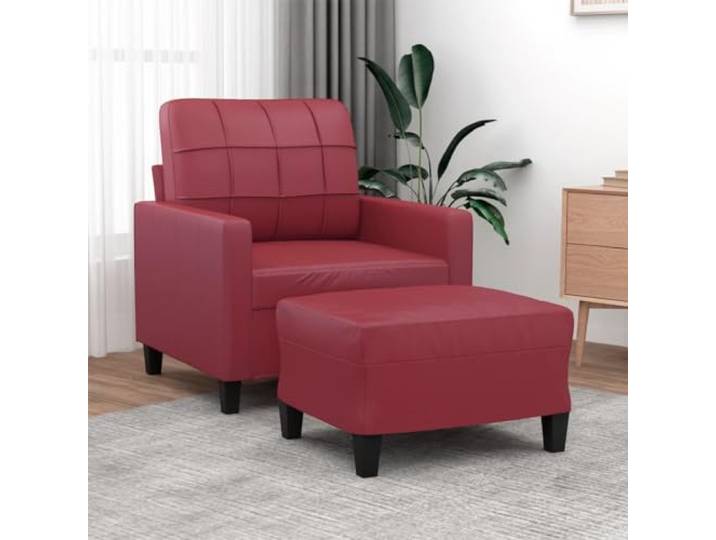 YUTAASU Sessel mit Hocker Weinrot 60 cm Kunstleder Stabiles Sperrholzgestell, Dick gepolstert, Vielseitiger Fußhocker, Modernes Design