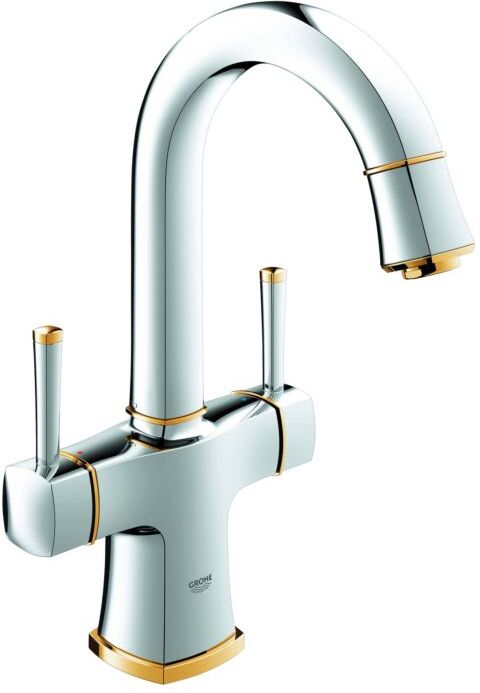 Grohe Waschtisch 2 Griff Armatur Grandera 21107IG0 chrom gold, mit Ablaufgarnitur