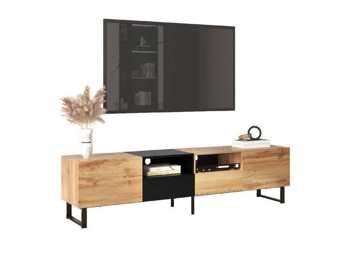Rutaqian TV-Ständer Moderner TV-Ständer mit schwarzem und holzfarbenem Design,190x38x48cm, (bis 75,00 Zoll, 1-tlg., geräumiger Stauraum, robuste Konstruktion)