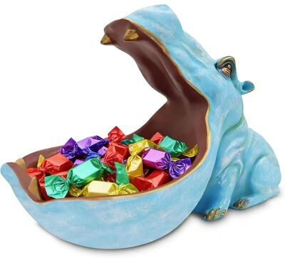 YUN Hippo Resin Decorative Tray – Hippopotamus Storage Bowl for Candy, Keys, Snacks, Desk Organizer